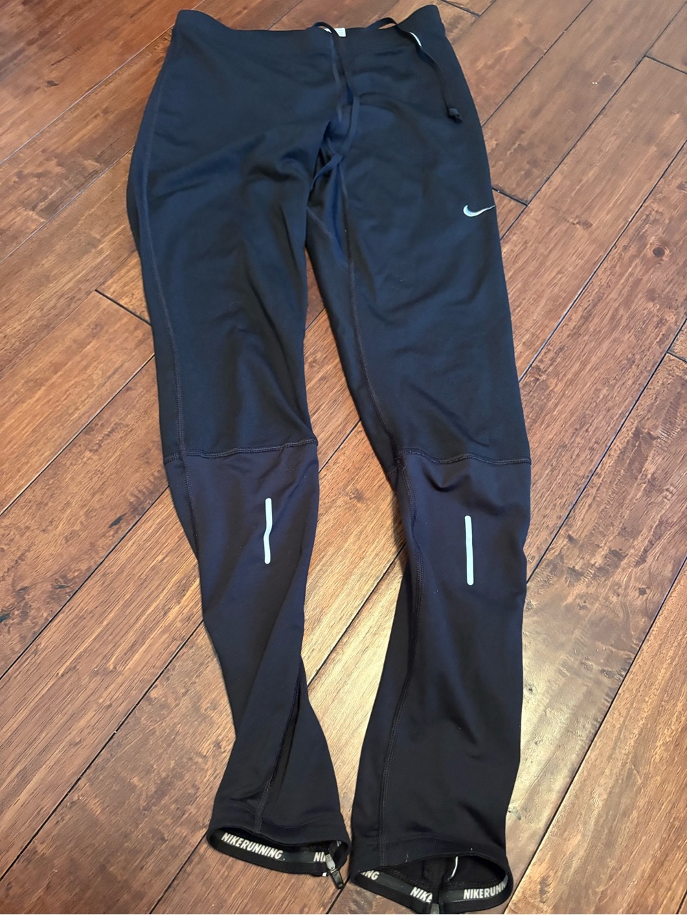 Nike Dri-FIT Running Pants Black Medium Reflective Ankle Zip Athletic